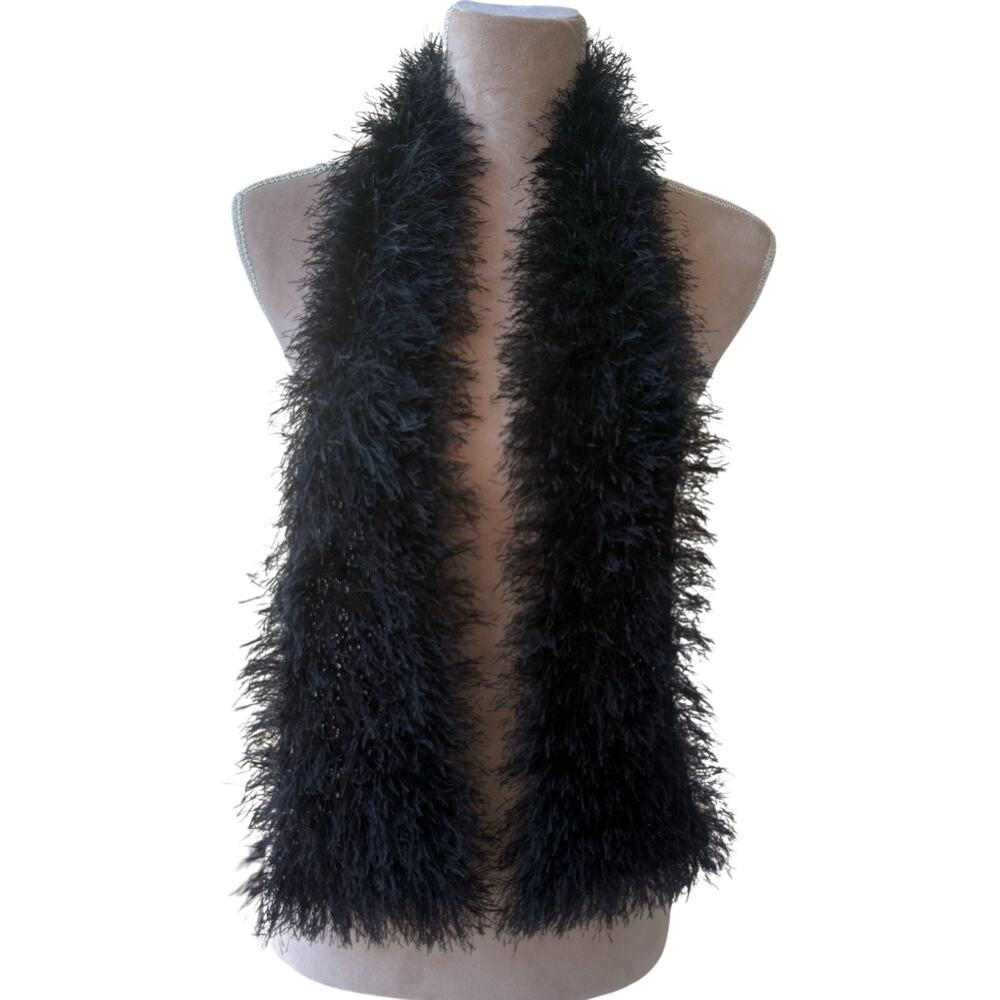 Y2K Skinny Scarf Long Black Eyelash Knit Fuzzy Boho Indie Sleaze Fairy Grunge